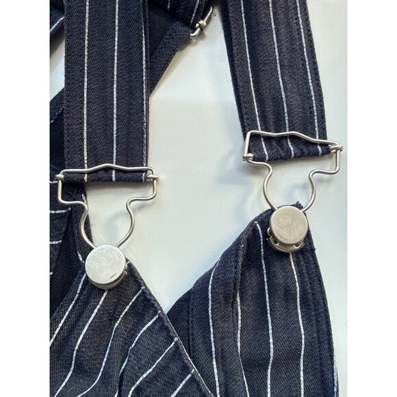 Polagram Overalls Womens L Blue Striped Wide Leg Cotton Culotte Lagenlook Style - Picture 10 of 15